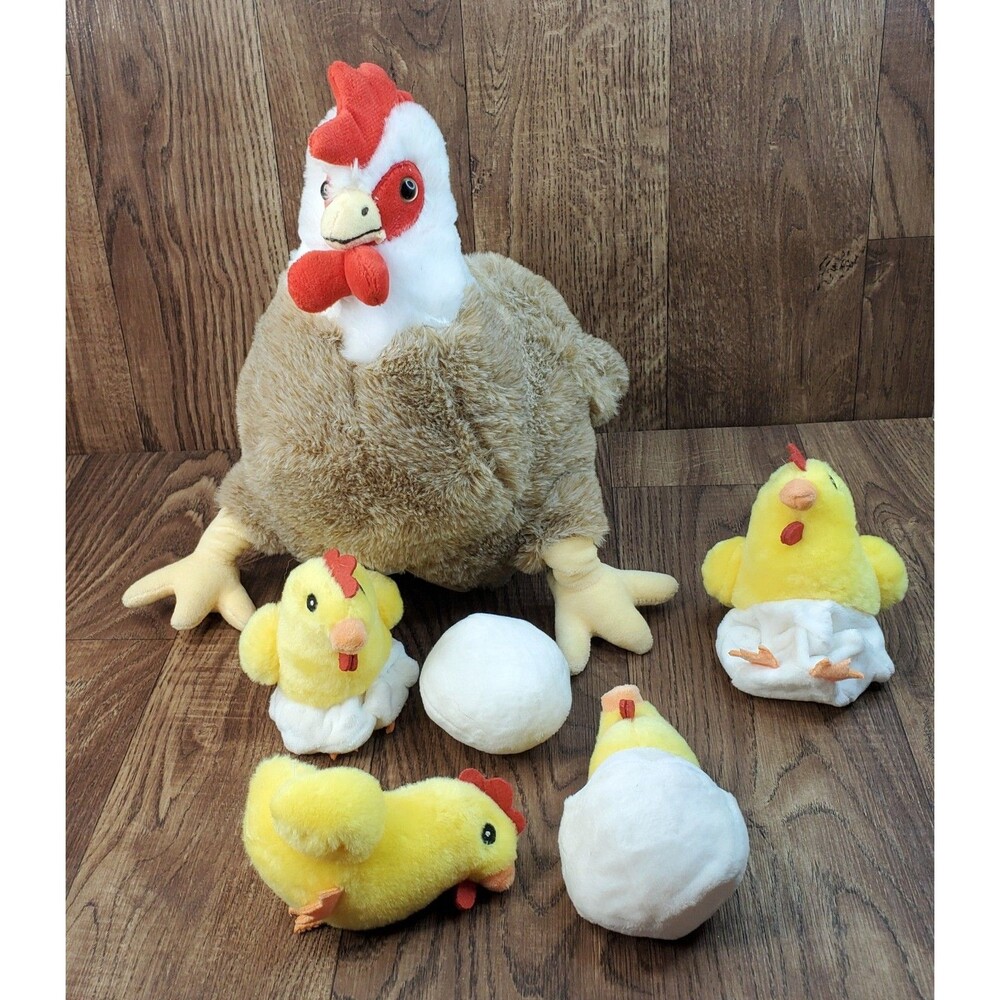 Chicken Zippered Egg Laying Hen 14" Plush with Babies